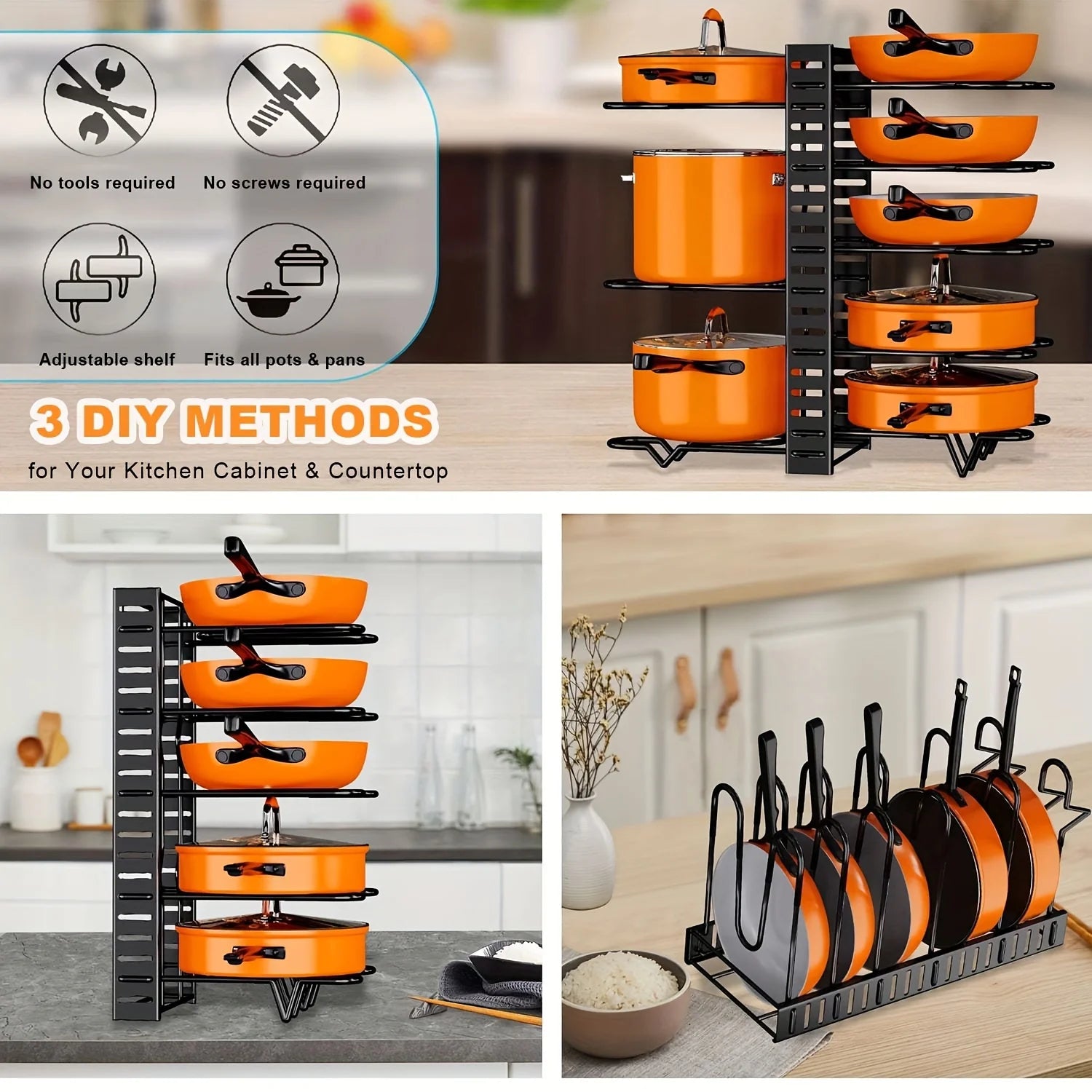 8-Tier Heavy-Duty Pot & Pan Organizer - Newest