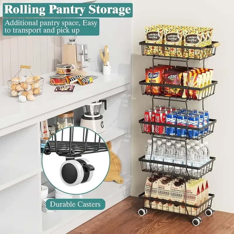 4-Tier Stackable Kitchen Storage Rack on Wheels