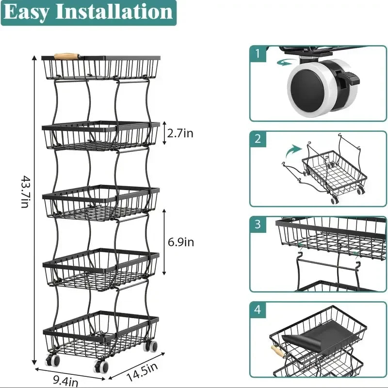 4-Tier Stackable Kitchen Storage Rack on Wheels