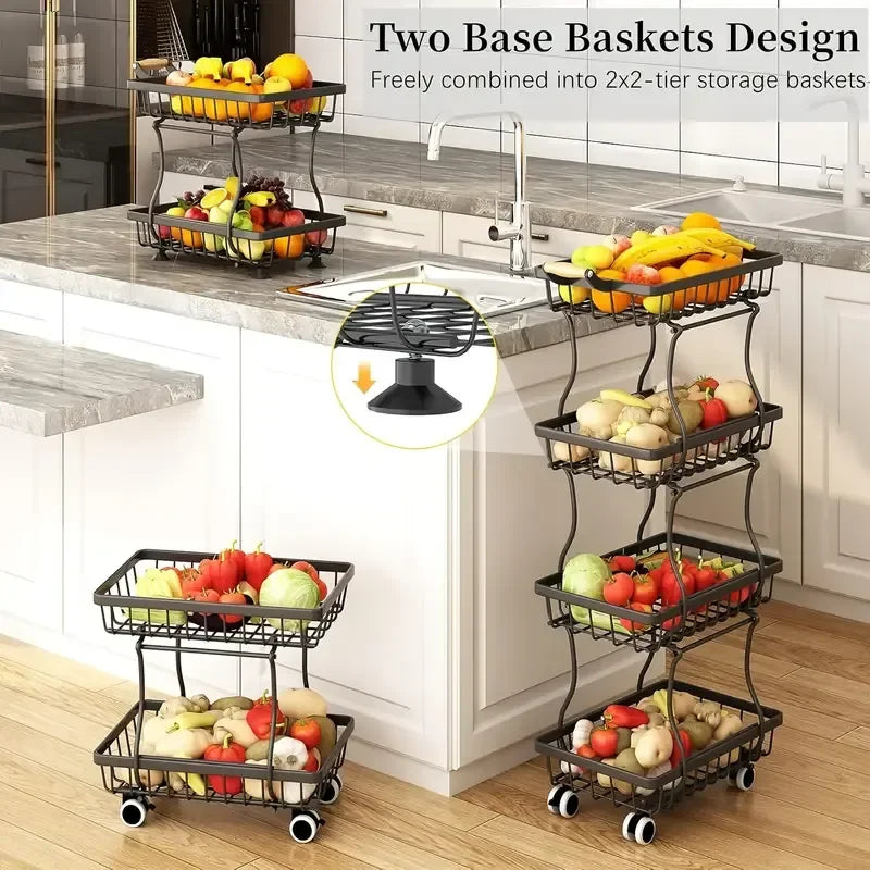 4-Tier Stackable Kitchen Storage Rack on Wheels